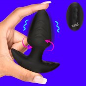 Rotating and Vibrating Silicone Butt Plug - Black