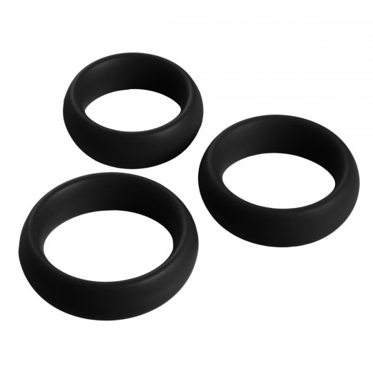 Black Cock Rings - 3 Piece Silicone Cock Ring Set - Black